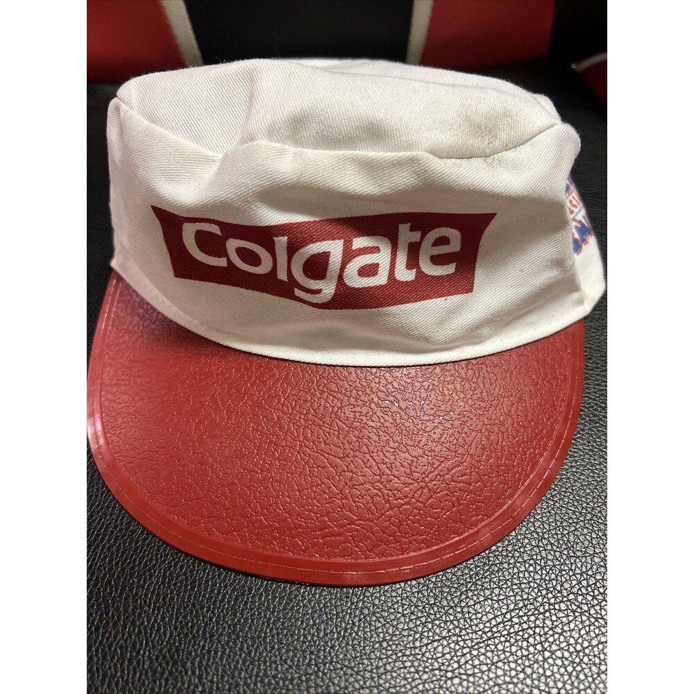 Vintage Colgate Plastic Bill Hat Red White USA. Special Olympics. Crowd Hat